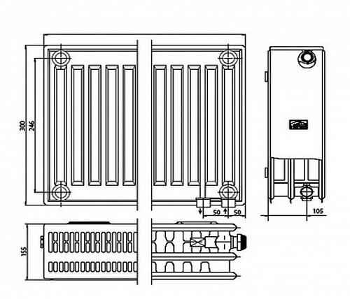Kermi FTV 33 300х3000 панельный радиатор с нижним подключением