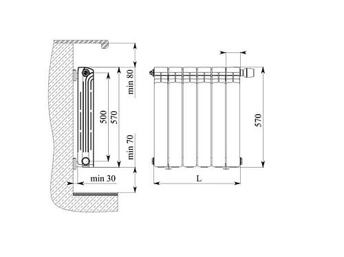 Rifar Alp Ventil 500 20  секции биметаллический радиатор с нижним правым подключением