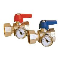 Henco Кран шаровый с накидной гайкой 1", уплотнением и термометром, никелированный, 1"Fx1"F, набор 2 штуки