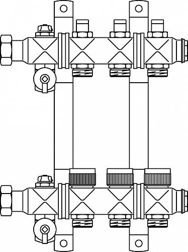 Oventrop Multidis SF Коллектор 10 отводов G 3/4'' с вентильными вставками (воздушник сзади)