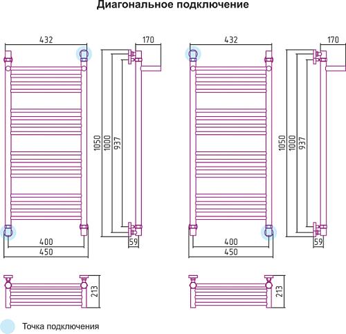 Сунержа Богема с полкой 1000x400 Водяной полотенцесушитель 