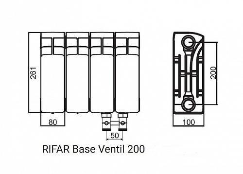 Rifar Base Ventil 200 07 секции биметаллический радиатор с нижним правым подключением