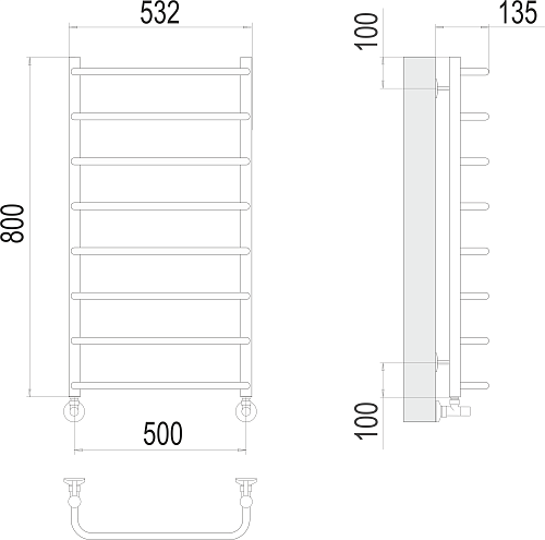 Terminus Стандарт П8 500х800 Водяной полотенцесушитель 