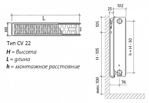 EVRA Ventil Compact CV22 300x1200 стальной панельный радиатор с нижним подключением