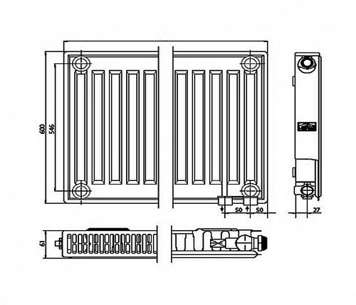 Kermi FTV 11 600x1100 панельный радиатор с нижним подключением