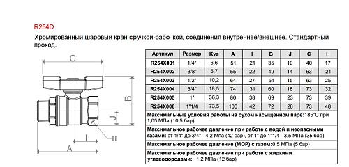 Giacomini 1/2" ВР/НР Кран шаровой хромированный (ручка-бабочка)