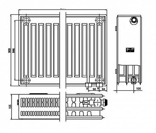 Kermi FTV 33 900х2600 панельный радиатор с нижним подключением