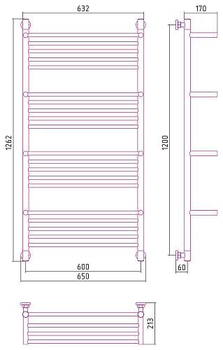 Сунержа Богема +4 полки 1200x600 Водяной полотенцесушитель