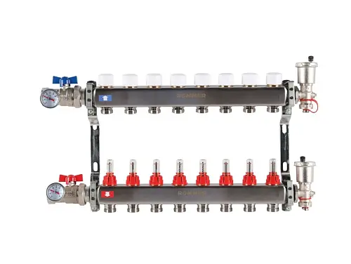ROMMER Коллектор из нержавеющей стали в сборе с расходомерами 08 вых.