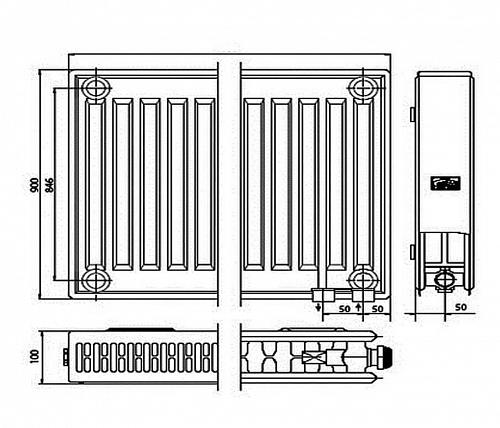 Kermi FTV 22 900x3000 панельный радиатор с нижним подключением