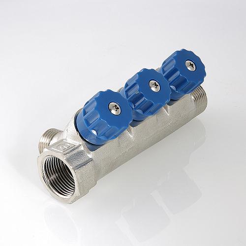 Valtec 3/4", 2 х 1/2" Коллектор 2 вых. с регулирующими вентилями и наружной резьбой (плоское уплотнение)