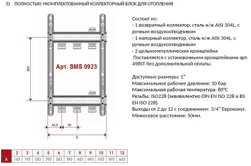 SMS 0923 000005 STOUT Коллектор из нержавеющей стали для радиаторной разводки 5 вых.
