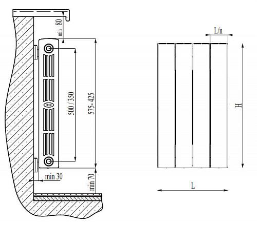 Rifar Supremo Ventil 350 06 секции биметаллический радиатор с нижним правым подключением