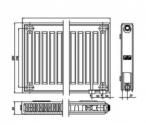 Kermi FTV 12 600x1100 панельный радиатор с нижним подключением