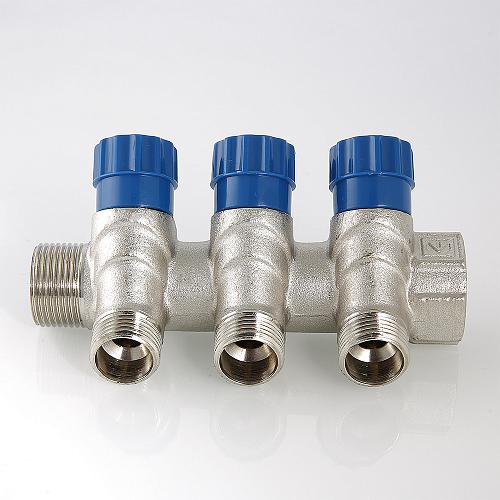 Valtec 3/4", 2 х 1/2" Коллектор 2 вых. с регулирующими вентилями и наружной резьбой (плоское уплотнение)