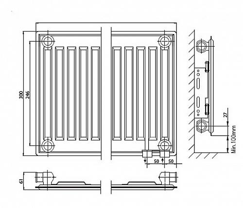 Kermi FTV 10 300x3000 панельный радиатор с нижним подключением