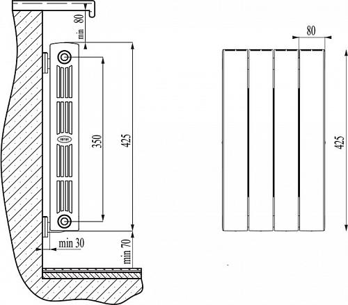 Rifar Supremo 350- 08 секции антрацит биметаллический  секционный радиатор